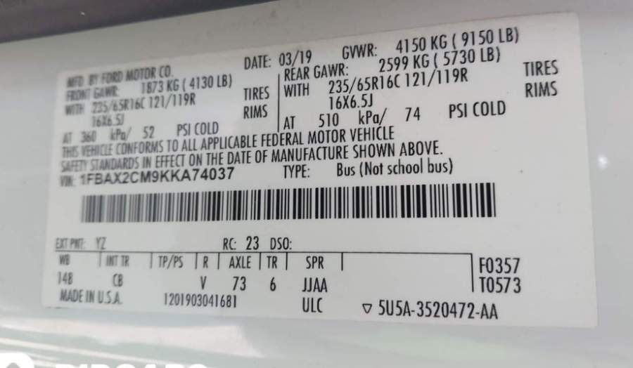 2019 Ford TRANSIT 350 XL