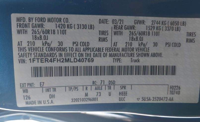 2021 Ford RANGER LARIAT