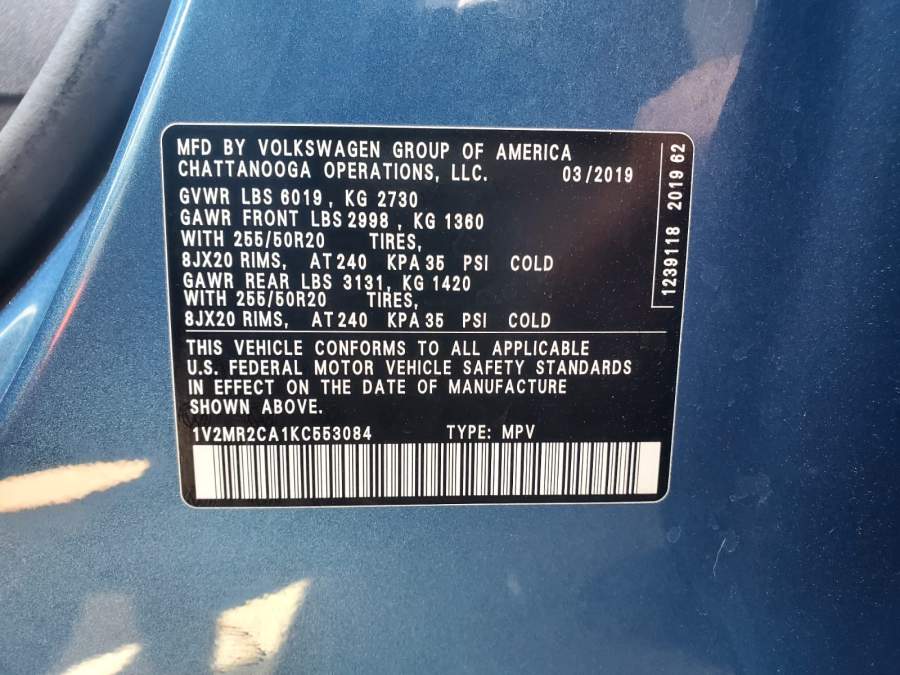 2019 Volkswagen Atlas V6 SEL 4Motion