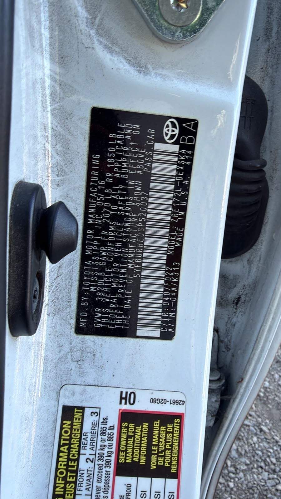 2016 Toyota Corolla  L / LE / LE Plus / LE Premium / S / S